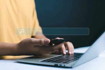 Businessman showing technology information search, internet, website, information, www, technology,...