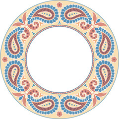 Paisley motif repeating pattern round frame border. Use for embroidery framing, plate contour, greeting card, invitation, national holidays, add text for any occasion