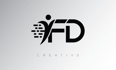 FD Creative Digital Monogram Logo – Futuristic Letter mark Design Featuring Human Shape, Pixel Motion & Minimal Tech Style for Innovative Branding Identity