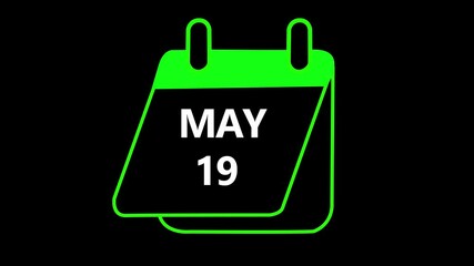 May 19 Daily Calendar icon animation . Calendar with the date May 19 on a black background. May month 19 date calendar icon animation. Digital calendar month concept design animation 