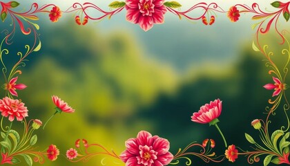 Elegant floral border design, decorative empty space, nature inspired,  swirl,  copy space