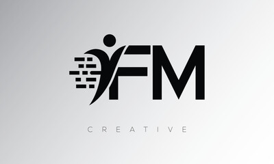 FM Creative Digital Monogram Logo – Futuristic Letter mark Design Featuring Human Shape, Pixel Motion & Minimal Tech Style for Innovative Branding Identity