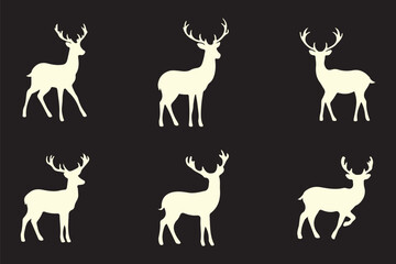 Obraz premium Deer silhouette vector illustration set. Deer cartoon element. Deer with antlers jumping agilely illustration.