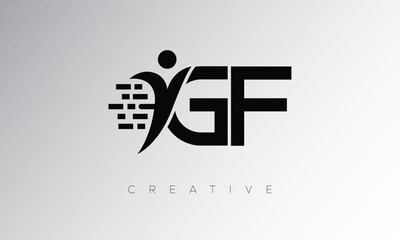 GF Creative Digital Monogram Logo – Futuristic Letter mark Design Featuring Human Shape, Pixel Motion & Minimal Tech Style for Innovative Branding Identity