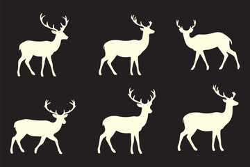 set of whitetail deer silhouette design vector art illustration