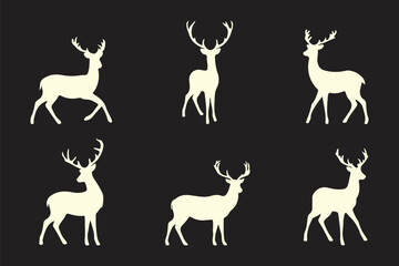 Deer silhouettes set vector illustration, black deer silhouette icon bundle