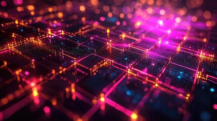 Abstract Digital Network Background with Glowing Hexagon Grid