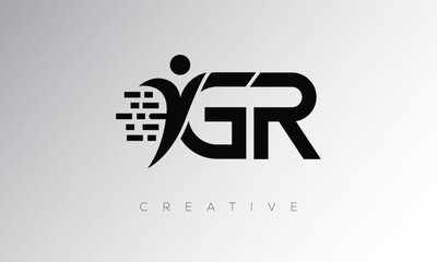 GR Creative Digital Monogram Logo – Futuristic Letter mark Design Featuring Human Shape, Pixel Motion & Minimal Tech Style for Innovative Branding Identity