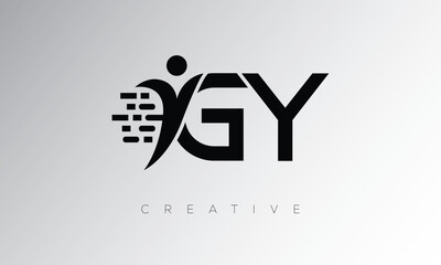 GY Creative Digital Monogram Logo – Futuristic Letter mark Design Featuring Human Shape, Pixel Motion & Minimal Tech Style for Innovative Branding Identity