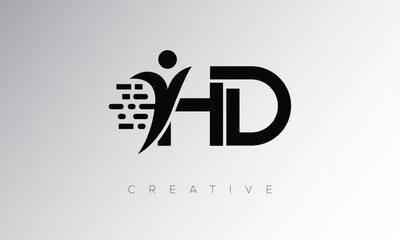 HD Creative Digital Monogram Logo – Futuristic Letter mark Design Featuring Human Shape, Pixel Motion & Minimal Tech Style for Innovative Branding Identity