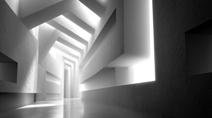 Fototapeta premium Abstract Grey and White Geometric Corridor Interior