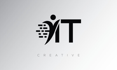IT Creative Digital Monogram Logo – Futuristic Letter mark Design Featuring Human Shape, Pixel Motion & Minimal Tech Style for Innovative Branding Identity