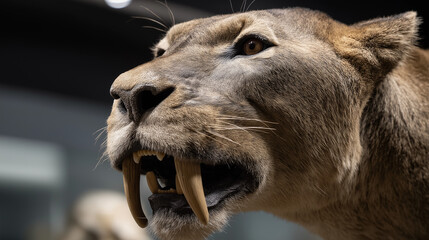 close up portrait of prehistoric extinct sabertooth tiger