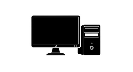Fototapeta premium Computer Monitor and Tower Illustration in Black and White
