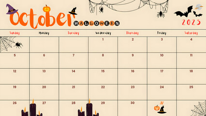Halloween orange horror themed calendar design (print)