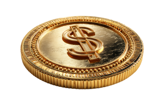 Gold coin with dollar sign. Finance, wealth, and success concept.