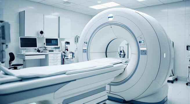 Modern magnetic resonance imaging mri machine and examination room interior