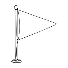 Obraz premium Minimalist vector line art of a triangular baseball flag on a pole, isolated on white background