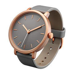 Rose gold minimalist wristwatch isolated on transparent background