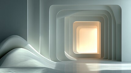 Abstract White Minimalist Geometric Interior with Wave