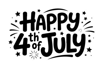 Happy 4th of July Lettering Silhouette with Stars and Fireworks
