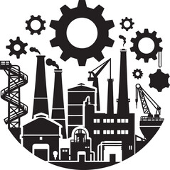 City skyline silhouette with industrial and urban vector elements