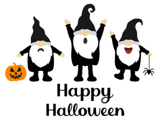 Happy Halloween greeting card with cute dwarfs
