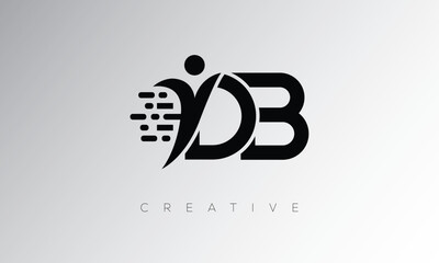 DB Creative Digital Monogram Logo – Futuristic Letter mark Design Featuring Human Shape, Pixel Motion & Minimal Tech Style for Innovative Branding Identity