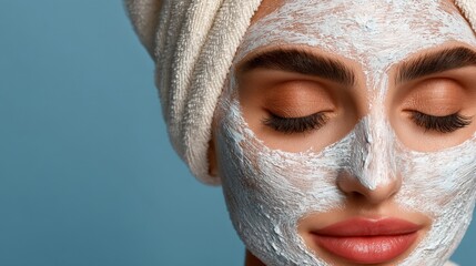 Fototapeta premium Close-up of Young Woman with Spa Face Mask, Relaxation and Self-Care at Home, Beauty and Skincare Routine