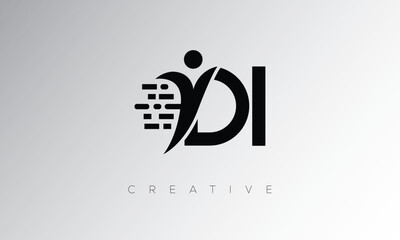 DI Creative Digital Monogram Logo – Futuristic Letter mark Design Featuring Human Shape, Pixel Motion & Minimal Tech Style for Innovative Branding Identity