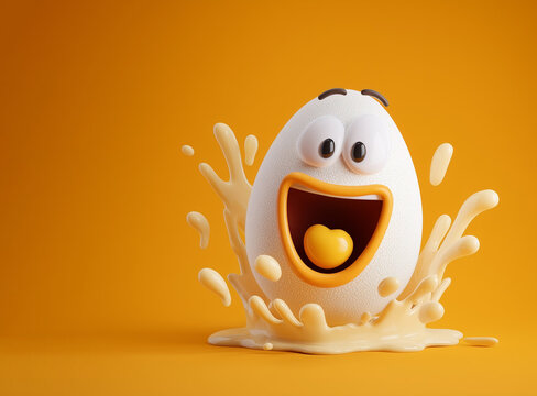 A playful 3d egg character splashes with emotion and whimsical joy on a vibrant background, perfect for cartoon and copyspace concepts.








