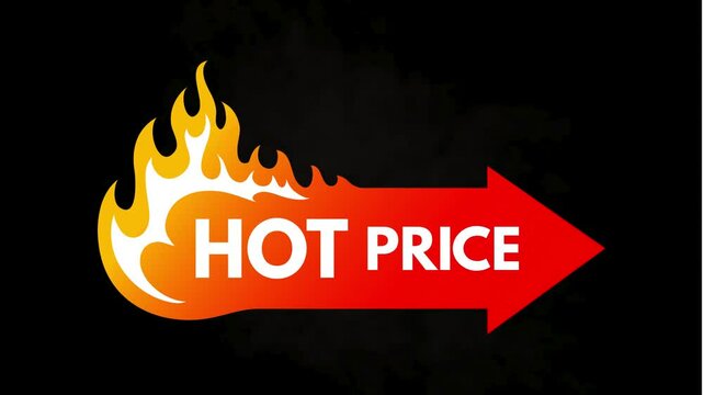 Hot Price fire label with flame, super deal arrow Explosion Fire background video