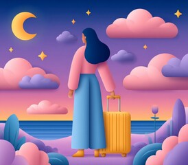 slow travel movement in Y2K aesthetic with gradient skies