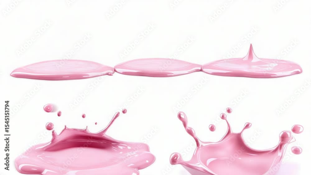 Poster a set of four photos showing a pink liquid splashing effect