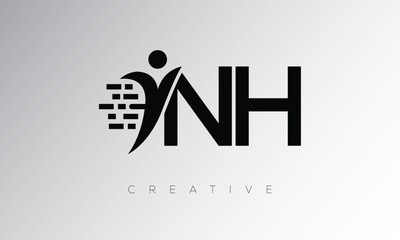 NH Creative Digital Monogram Logo – Futuristic Letter mark Design Featuring Human Shape, Pixel Motion & Minimal Tech Style for Innovative Branding Identity