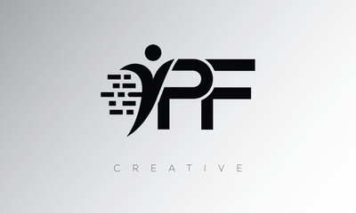 PF Creative Digital Monogram Logo – Futuristic Letter mark Design Featuring Human Shape, Pixel Motion & Minimal Tech Style for Innovative Branding Identity