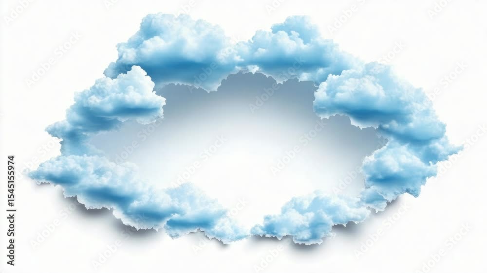 Poster a cloud-shaped circle on a clean white background, suitable for use in designs related to weather or