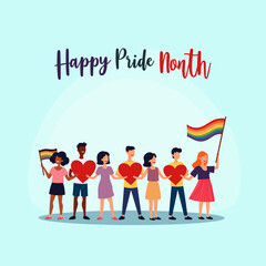 Fototapeta premium pride month, happy pride, pride celebration, lgbtq banner, pride banner, pride parade, pride group, pride people, pride illustration, diversity, inclusivity, lgbt community, pride support, love is lov