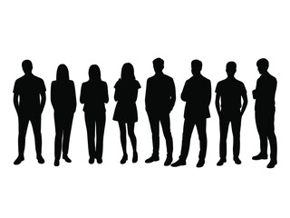 Eight Black Silhouettes People Group Standing Together