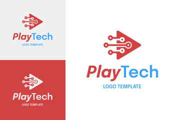 Play button with technology logo design template vector illustration