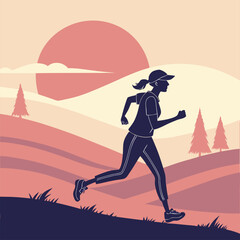 Jogging in the desert vector art illustration