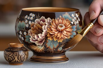 Elegant pottery design with floral topping high resolution photo