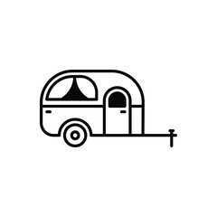 Caravan Trailer Icon, Travel Caravan Outline, Hand Drawn Camping Trailer, Black and White RV Camper