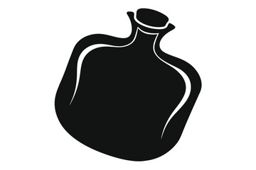 Black Silhouette of a Curved, Necked Bottle or Container with StopperLike Top