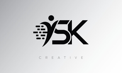 SK Creative Digital Monogram Logo – Futuristic Letter mark Design Featuring Human Shape, Pixel Motion & Minimal Tech Style for Innovative Branding Identity
