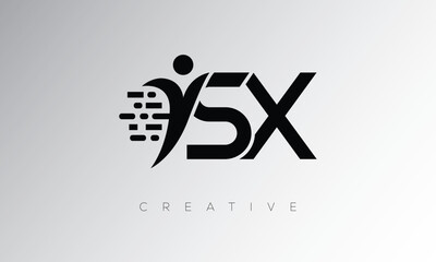 SX Creative Digital Monogram Logo – Futuristic Letter mark Design Featuring Human Shape, Pixel Motion & Minimal Tech Style for Innovative Branding Identity