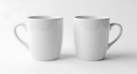Obraz premium Two Blank White Coffee Mugs on White Background Perfect for Mockups and Designs