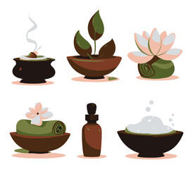 Calm and Relaxing Cartoon Elements for Wellness and Spa Themes