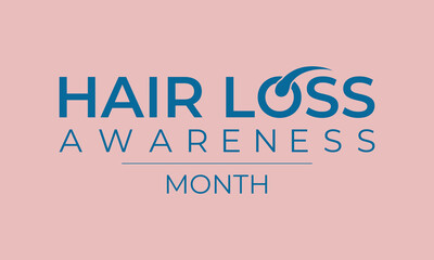 Hair Loss Awareness Month is observed in August every year. Blue comb with woman and men bald head. Banner poster, flyer and background design template.