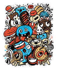Colorful Doodle Collection Featuring Whimsical Characters and Fun Elements